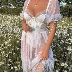 Rare for love and lemons Summer Frescia Sheer Bodysuit Midi Dress XS